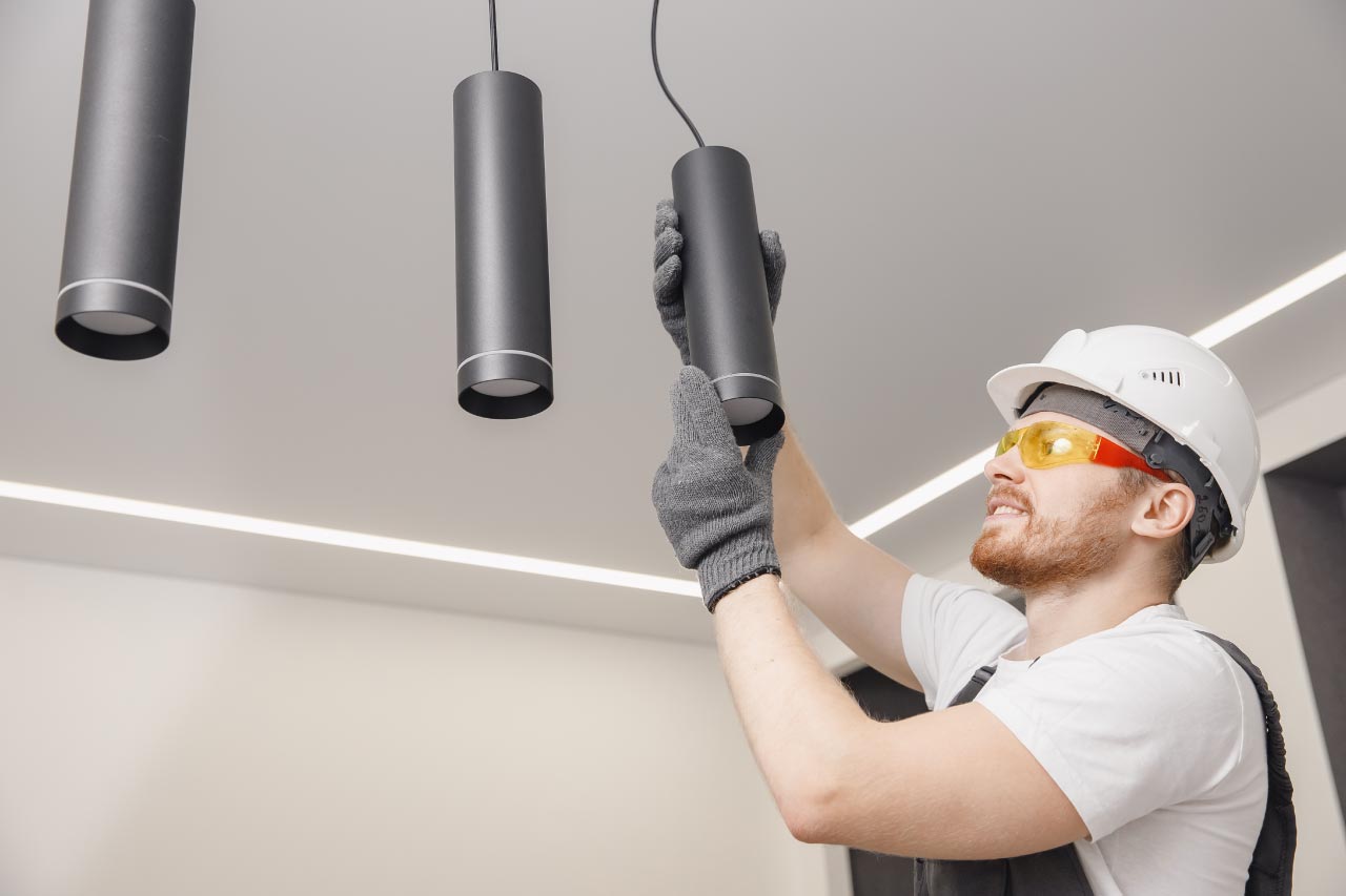 Electrician installing pendant lights Pasadena